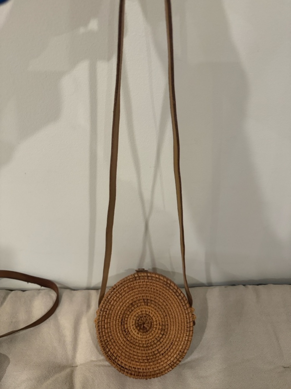 Round Woven Crossbody Bag in Tan
